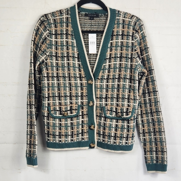 Ann Taylor Women's Career Workwear Chic Tweedy V-Neck Sweater Jacket in Multi S - Picture 2 of 13